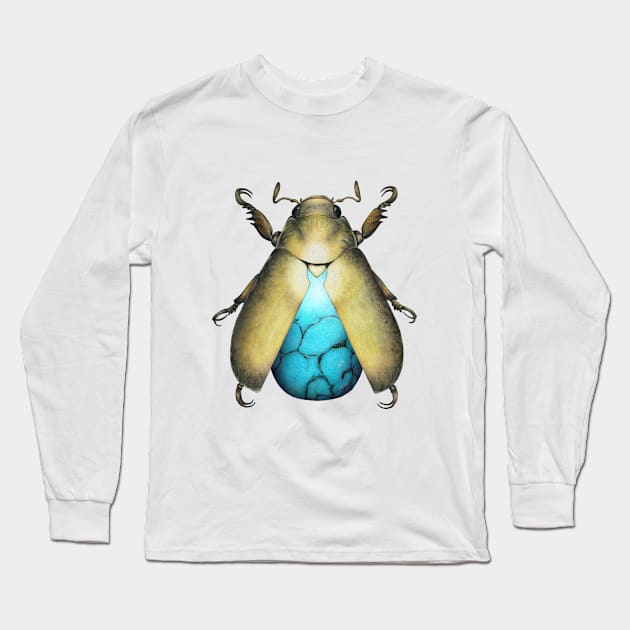 Turquoise Beetle Long Sleeve T-Shirt by illucalliart